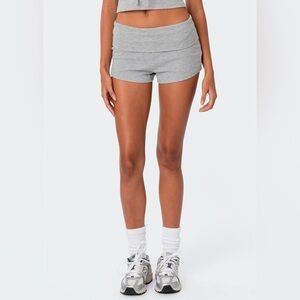 Edikted | Lizzy Foldover Waffle Shorts in Grey Melange - Size Small